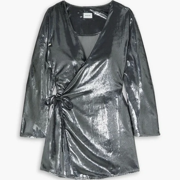 NWT BEARE PARK Velvet Mini Wrap Dress in Silver Tinsel - US 6 - Picture 2 of 8